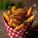 Crispy Chicken Schnitzel with Golden French Fries in Paper Basket