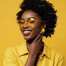 Vibrant Fashionable Woman with Yellow Accessories and Afro Hairstyle
