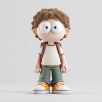 Stylized Cartoon Boy Toy with Large Eyes and Casual Outfit