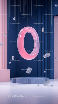 Pink Neon Ring Art Installation with Geometric Decorations