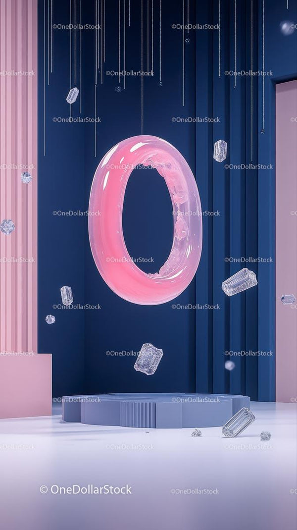 Pink Neon Ring Art Installation with Geometric Decorations