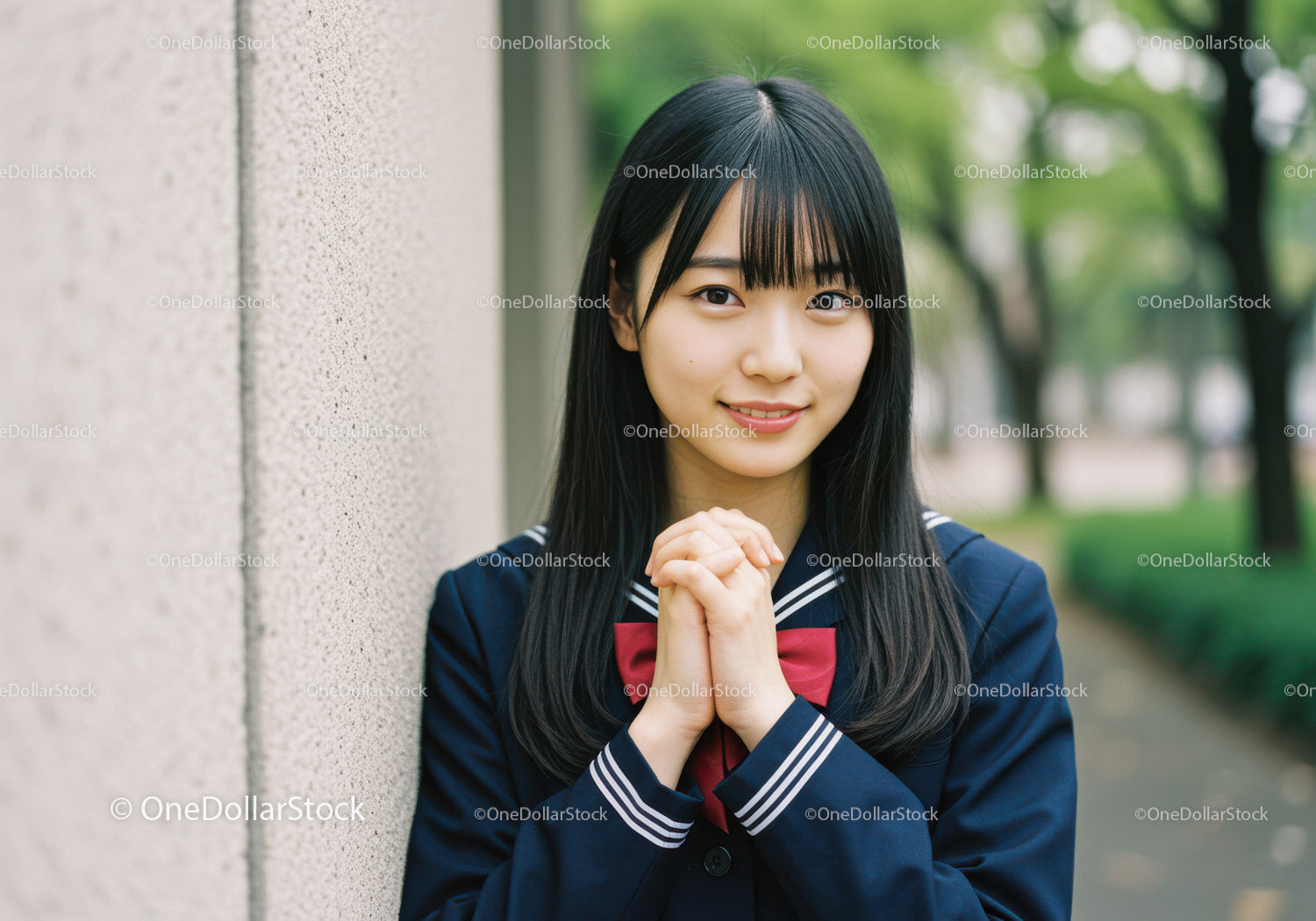 Young Girl in School Uniform Smiling Outdoors