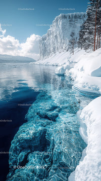 Majestic Snowy Mountains and Glacial Fjord under Bright Sun