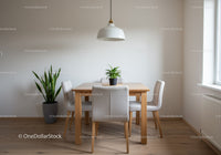 Modern Dining Area with Wooden Table and Indoor Plants