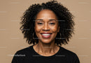 Joyful African American Woman with Curly Hair and Bright Smile