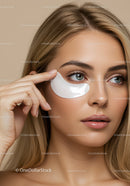 Young Woman with Under-Eye Patch Engaged in Skincare Routine