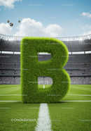 Green Grass Letter B on Soccer Field in Stadium