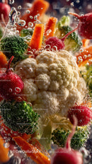 Fresh Cauliflower and Assorted Vegetables in Water Splash