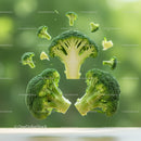 Fresh broccoli florets floating on green background