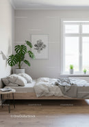 Bright Scandinavian Style Bedroom with Houseplant and Natural Light