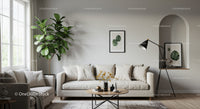 Cozy modern living room with natural decor and greenery