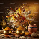 Assorted Indian Spices and Ingredients on Wooden Table