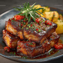 Gourmet Ribs with Potatoes and Herb Garnish