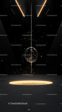Futuristic Space Scene with Glowing Sphere and Cosmic Sparks
