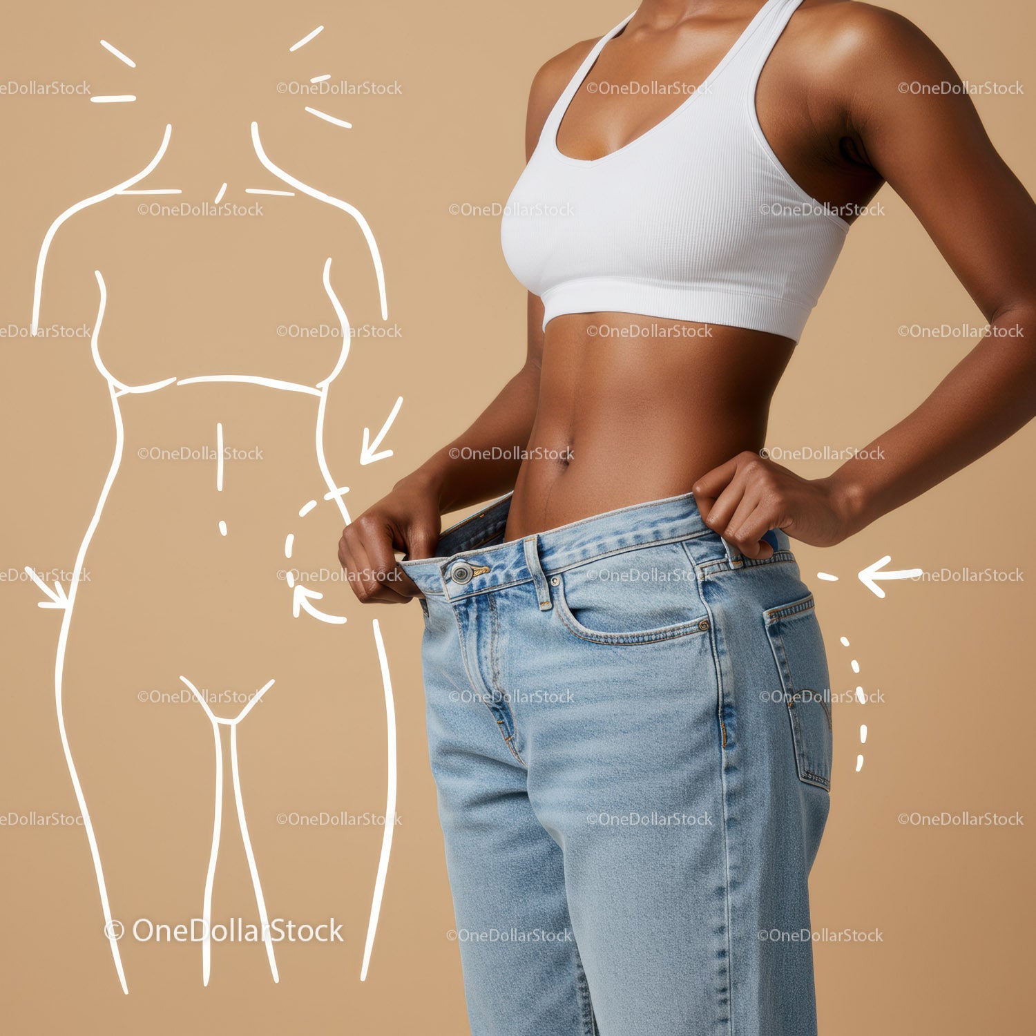 Slim Woman Measuring Waist with Tape for Fitness Progress