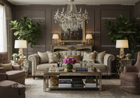 Elegant living room with classic decor and floral centerpiece