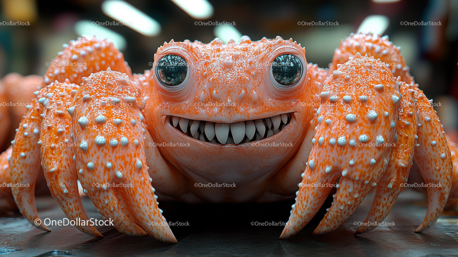 Colorful Orange Hairy Crab with Big Eyes and Sharp Teeth