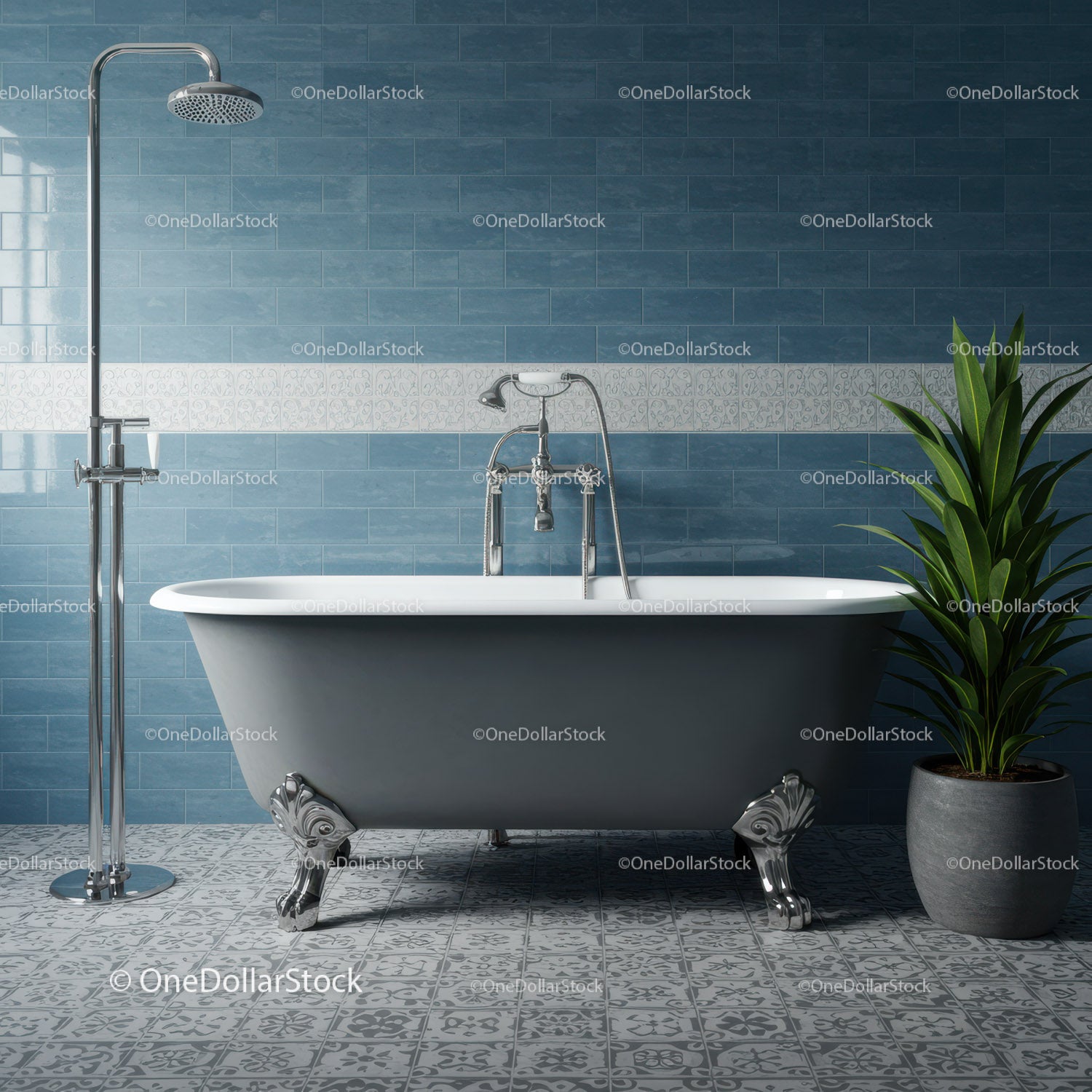 Classic freestanding bathtub with elegant fixtures