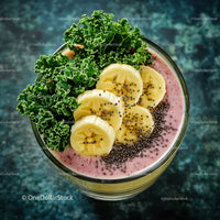 Fresh Banana and Kale Smoothie with Chia Seeds and Pink Base