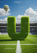 Giant Grass Letter U on Football Stadium Field