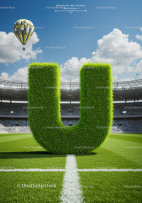 Giant Grass Letter U on Football Stadium Field