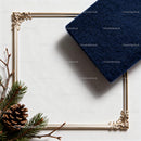 Elegant gold frame with winter pine and navy wool scarf