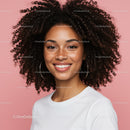 Elegant Portrait of a Woman with Curly Hair and Freckles on Pink Background