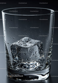 Close up of melting ice cube in clear glass