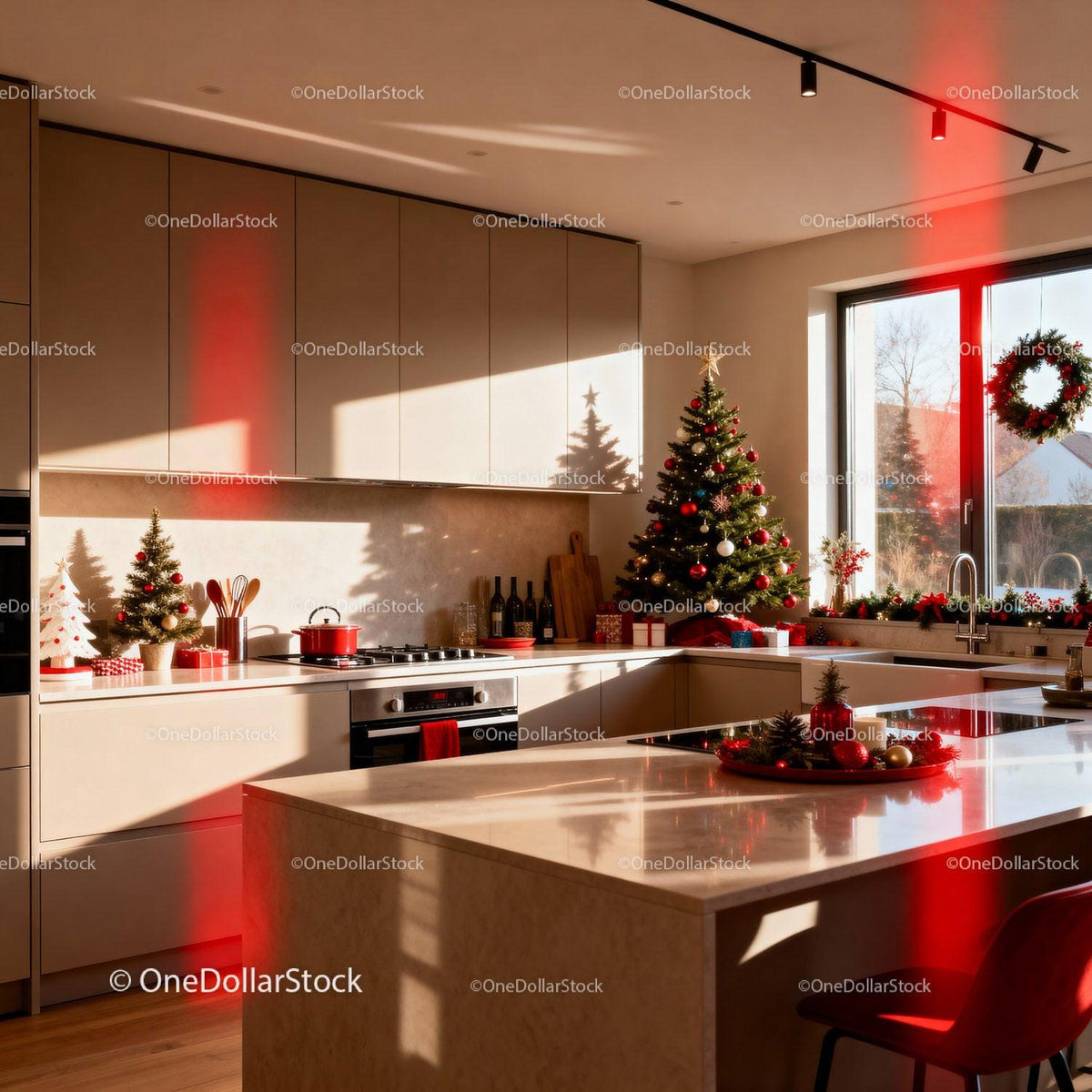 Modern Kitchen Decorated for Cozy Christmas Celebration