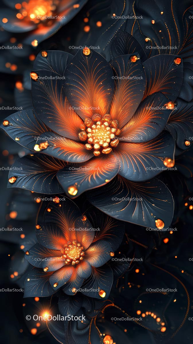 Illuminated Dark Flower with Fiery Orange Accents and Elegant Details