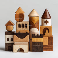 Set of Colorful Wooden Blocks and Shapes for Children's Play