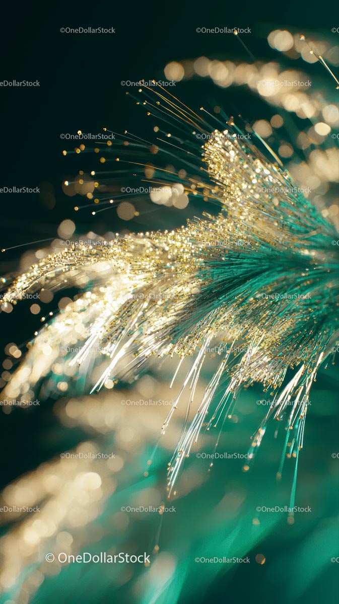Close-up of Fiber Optic Cables with Sparkling Light Effects