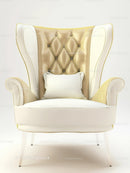 Luxurious Beige Tufted High-Back Wing Chair for Elegant Interior