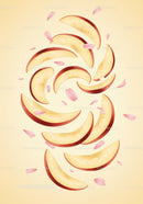 Red Apple Slices with Pink Flower Petals on Light Background