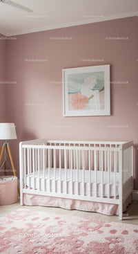 Elegant Baby Nursery with White Crib and Soft Pink Walls