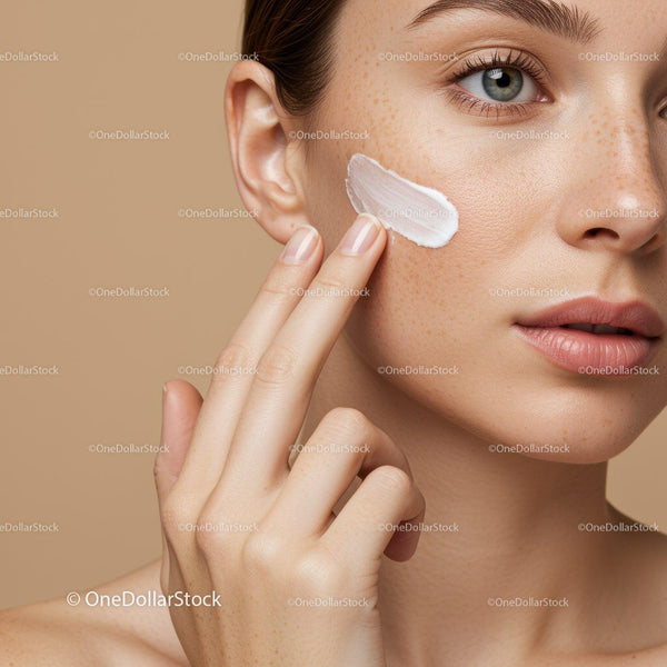 Close-Up of Woman Applying Moisturizer with Glowing Skin