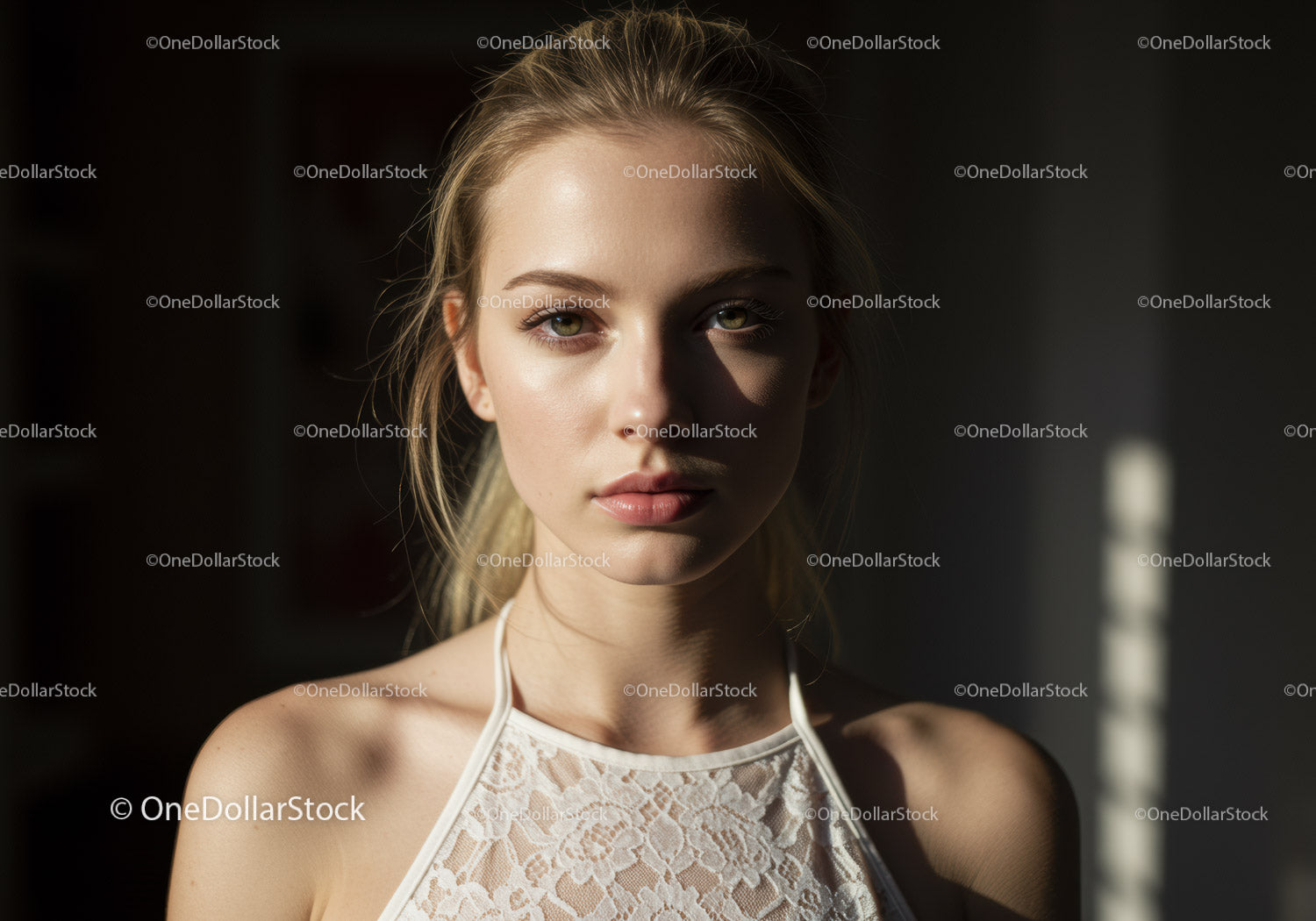 Young Woman Portrait with Natural Light and Contrasting Shadows