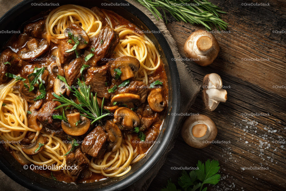 Beef Stroganoff Pasta with Mushrooms and Red Peppers