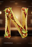 Letter N shaped from vibrant chicken tacos