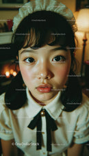 Close Up of Young Woman in Vintage Cosplay Outfit with Expressive Eyes