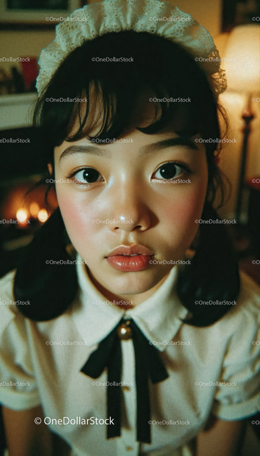 Close Up of Young Woman in Vintage Cosplay Outfit with Expressive Eyes