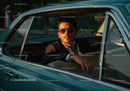 Stylish Man in Sunglasses Sitting in Classic Vintage Car