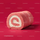 Pink Velvet Cake Roll with Cream Filling in Bright Red Background
