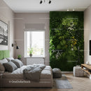 Stylish Bedroom with Vibrant Green Plant Wall and Natural Light