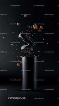Luxury Perfume Bottle with Gold Sparkles and Metallic Swirl in Dark Background