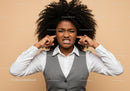 Frustrated Woman Covering Her Ears Expressing Noise Discomfort