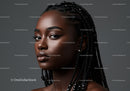 Elegant Black Woman with Braided Hair and Glamorous Makeup