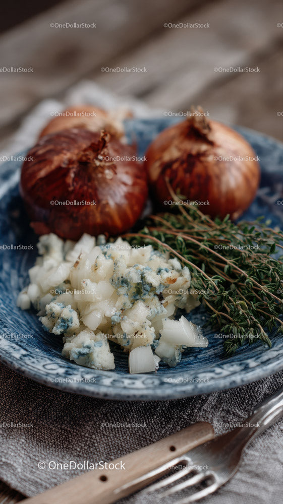 Rustic Cheese Platter with Blue Cheese and Fresh Herbs for Gourmet Dining