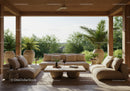 Cozy outdoor seating area with natural greenery view