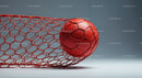 Red Soccer Ball in Goal Net with Dynamic Sports Atmosphere
